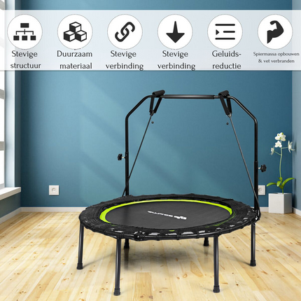 2de kansje Costway Opvouwbare Fitness Trampoline Met Weerstandsbanden - Mini Trampoline - Verstelbaar Zwart/Groen Ø102 cm