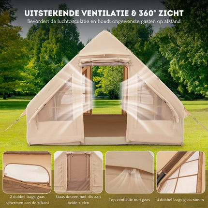 Trendmix Opblaasbare Tent Voor 4 Tot 6 Personen Beige - Kampeertent met Muskietennet - Wind- en waterdichte Katoenen Tent - 295 x 202 x 200 cm