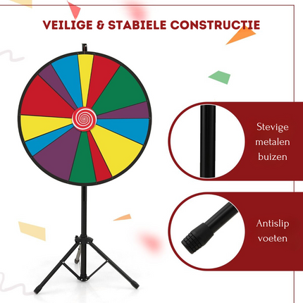 Costway Rad van Fortuin Prijswiel - Draairad Met tripod - Draaiwiel Met 14 Schrijfvakken - Gezelschapsspel Loterijspel Ø 76 cm