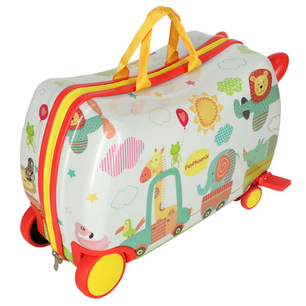 PerPhoenix Ride On Reiskoffer Kinderen Dierentuin Motief 45 cm x 31,5 cm x 22 cm - Zoo Design Handbagage op Wielen - Maximaal 20 kg Belasting