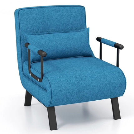 Costway 4-in-1 Uitklapbare Slaapstoel Belastbaar Tot 150 kg Blauw - Inklapbare Slaapbank Met 6 Standen Verstelbare Rugleuning - Modern Design Logeerbed - Slaapfauteuil