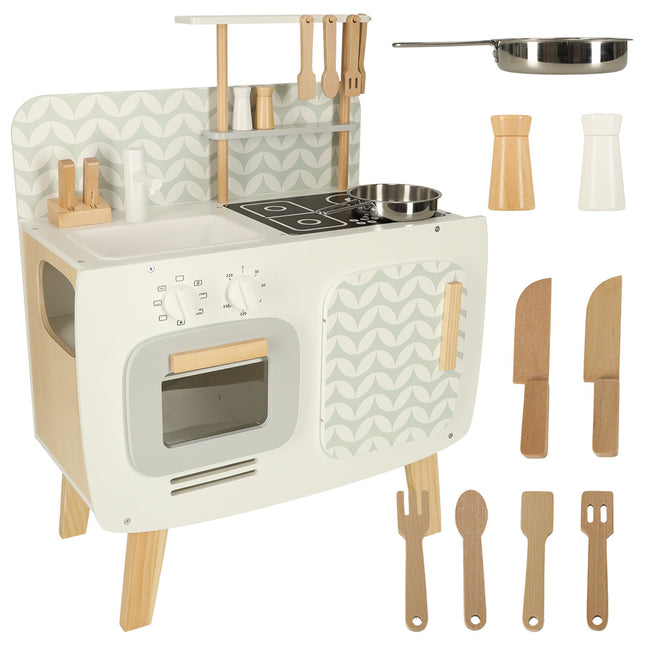 Lulilo vintage retro speelkeuken met accessoires - Speelgoed keuken met kookplaat, wasbak en oven - 58 x 72,7 x 29,2 cm