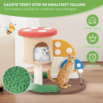 Krabpaal voor katten Paddenstoellook 60 x 49 x 59 cm - Kattenboom met Kattenmand - Sisal Krabplank en Speelbal