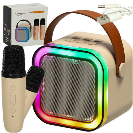 Karaoke Set Met 2 Microfoons - Draagbare Bluetooth USB LED Luidspreker Beige - KaraokeSet - Muziekspeler - Beige