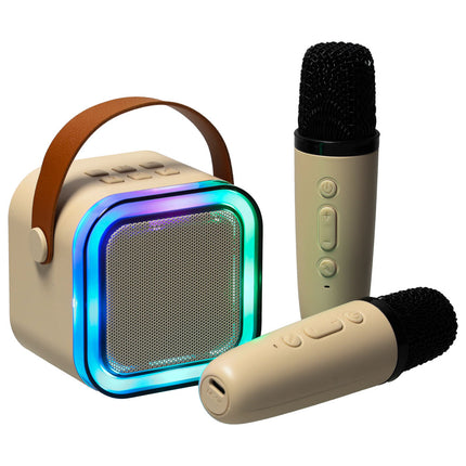 Karaoke Set Met 2 Microfoons - Draagbare Bluetooth USB LED Luidspreker Beige - KaraokeSet - Muziekspeler - Beige