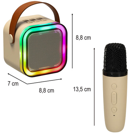 Karaoke Set Met 2 Microfoons - Draagbare Bluetooth USB LED Luidspreker Beige - KaraokeSet - Muziekspeler - Beige