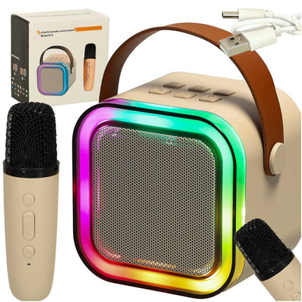 Karaoke Set Met Microfoon - Draagbare Bluetooth USB LED Luidspreker - KaraokeSet - Muziekspeler - Beige