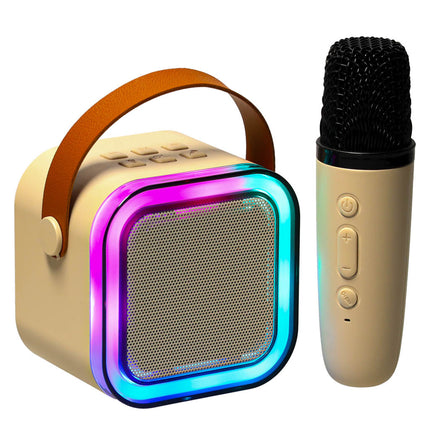 Karaoke Set Met Microfoon - Draagbare Bluetooth USB LED Luidspreker - KaraokeSet - Muziekspeler - Beige