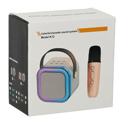 Karaoke Set Met Microfoon - Draagbare Bluetooth USB LED Luidspreker - KaraokeSet - Muziekspeler - Beige