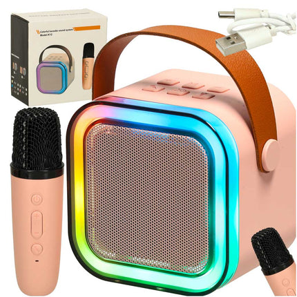 Karaoke Set Met Microfoon - Draagbare Bluetooth USB LED Luidspreker - KaraokeSet - Muziekspeler - Roze