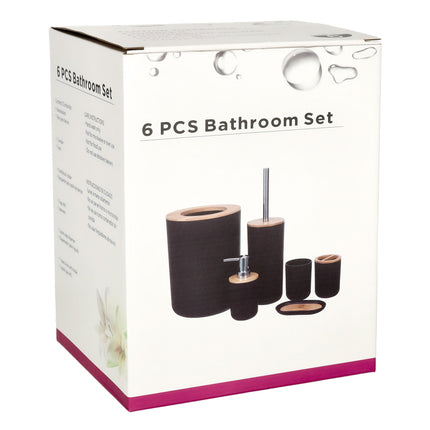 Luxe 6-delige bamboe badkamer set / toiletset wit - zeepdispenser - tandenborstelhouder - toiletborstel - prullenbak zeepbakje - opberg beker