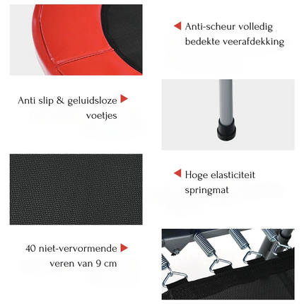 Costway XL Dubbele Fitness Trampoline voor 2 personen - 150 kg belasting - Opvouwbare Mini Trampoline Met Verstelbare Leuning - Voor volwassenen en kinderen - 154 x 89 x 92-132 cm - Rood