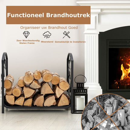 Trendmix Metalen Brandhoutrek - Houtopslag Binnen en Buiten  - Haardhout Rek 48 x 34 x 41 cm Zwart