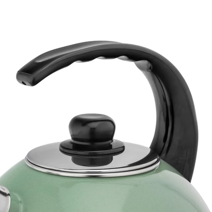 2de kansje Altom Design Czajnik Handgemaakte Fluitketel Emaille 2.5 Liter - Retro Waterketel - Geschikt voor alle warmtebronnen - Groen