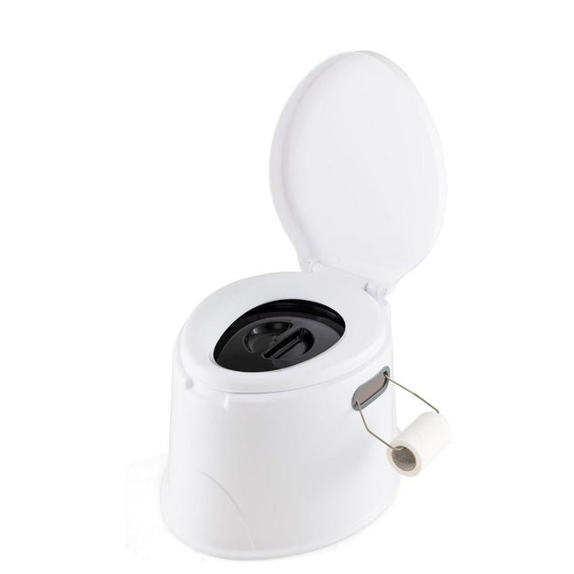 Costway Draagbaar Camping Toilet 5L - Lichtgewicht Buiten Toilet met Uitneembare Binnenemmer - Houder voor Toiletpapier Chemisch Toilet Wit/Grijs