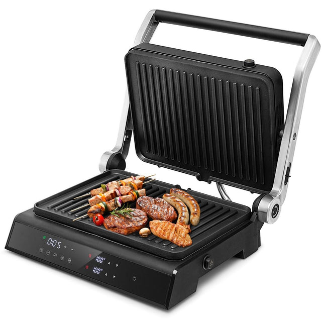 Costway XL Contactgrill Sandwichmaker - Elektrische Grill Multigrill Tafelgrill met Led-Display 230 °C - Antiaanbaklaag - Zwart