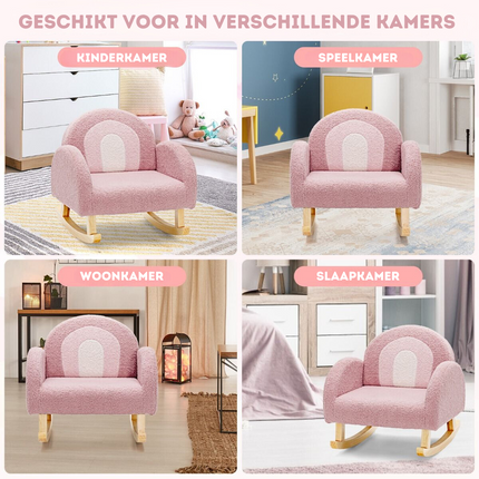 Trendmix Schommelstoel Kinderen Teddy Stof Roze regenboog - Kinderzetel - Schommelzitje - 50,8 x 49,5 x 50,8 cm