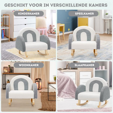 Trendmix Schommelstoel Kinderen Teddy Stof grijs regenboog - Kinderzetel - Schommelzitje - 50,8 x 49,5 x 50,8 cm