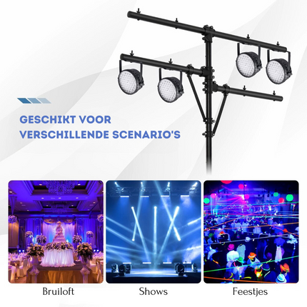 Costway LED Lichtstatief Voor 8 Lampen - Verstelbare Hoogte Draagbaar T Bar Podium Verlichting 186-351 cm - Zwart