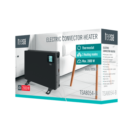 Elektrische Kachel tot 2000W - Convectorkachel - Radiator - Ingebouwde Thermostaat - LCD Display - Timer Functie - Zwart