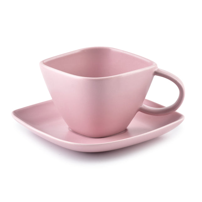 Affekdesign Happy koffie of thee kop met schotel diamant vormig 200 ml roze