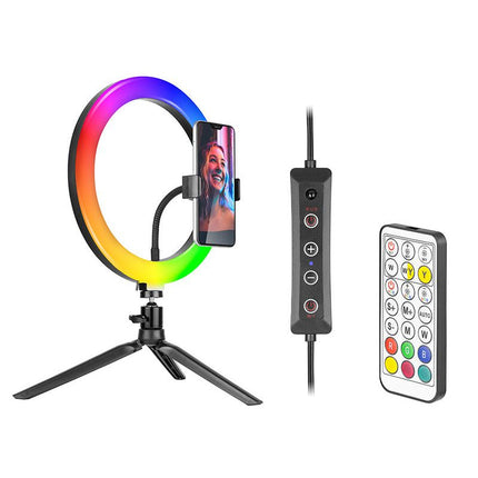 LED Ringlamp met Tripod 26 cm RGB verlichting en verschillende kleuren 9cm hoogte