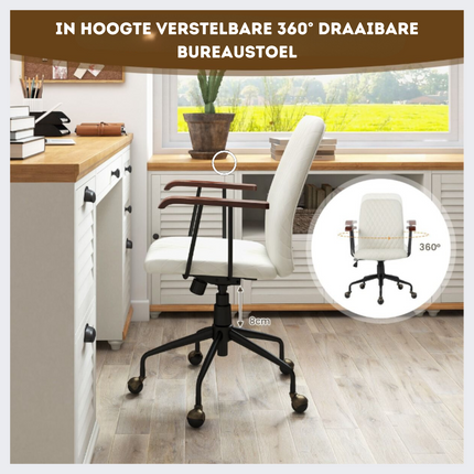 2de kansje Costway Fluwelen Vintage Bureaustoel Met Kantelbare Rugleuning - 150 kg Draagvermogen - Ergonomische Verstelbare Draaibare Thuiskantoor Stoel - Beige