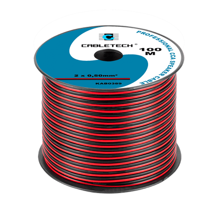 Cabletech speaker kabel luidsprekersnoer CCA rood / zwart 2x 0.5mm Haspel 100m