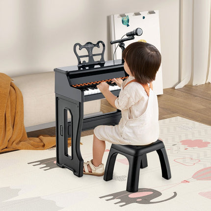 Costway 37 Toetsen Elektronisch Kinderpiano - Kinderpiano met kruk, Microfoon en Bladmuziekstandaard  - Piano voor kinderen vanaf 3 jaar- 41 x 22,5 x 49 cm Zwart