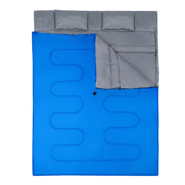 Costway Dubbele 2-in-1 Waterdichte Slaapzak Voor 2-personen -  Slaapzak met 2 Kussens en Draagtas voor Kamperen en Reizen 220x150 cm Blauw