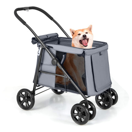 Costway Opvouwbare XL Hondenbuggy Met Ademend Gaas En Opbergvakken - Voor Honden En Katten Tot 40 kg - 106 x 63 x 103 cm Grijs