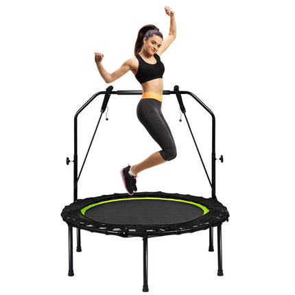 2de kansje Costway Opvouwbare Fitness Trampoline Met Weerstandsbanden - Mini Trampoline - Verstelbaar Zwart/Groen Ø102 cm