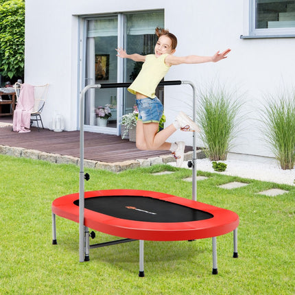 Costway XL Dubbele Fitness Trampoline voor 2 personen - 150 kg belasting - Opvouwbare Mini Trampoline Met Verstelbare Leuning - Voor volwassenen en kinderen - 154 x 89 x 92-132 cm - Rood