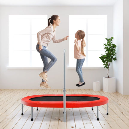 Costway XL Dubbele Fitness Trampoline voor 2 personen - 150 kg belasting - Opvouwbare Mini Trampoline Met Verstelbare Leuning - Voor volwassenen en kinderen - 154 x 89 x 92-132 cm - Rood