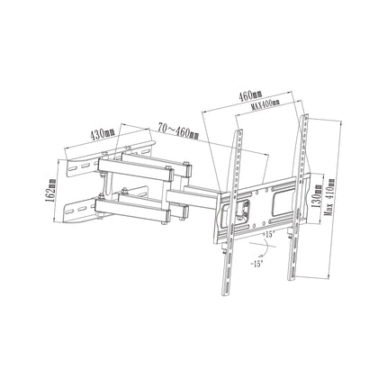 Cabletech Universele verstelbare Televisie Muurbeugel Voor Led Lcd Tv Van 26 Tot 55 Inch - Draaibaar en Kantelbaar - Max 35 Kg