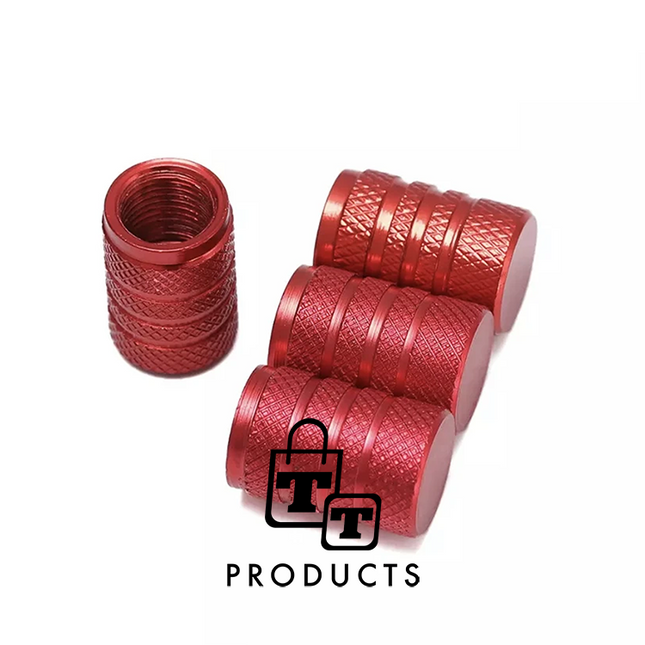 TT-products ventieldoppen 3-rings Red aluminium 4 stuks rood