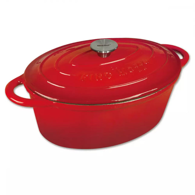 Kinghoff KH-1530 gietijzeren ovalen braadpan 30cm 4,5L rood met emaille coating