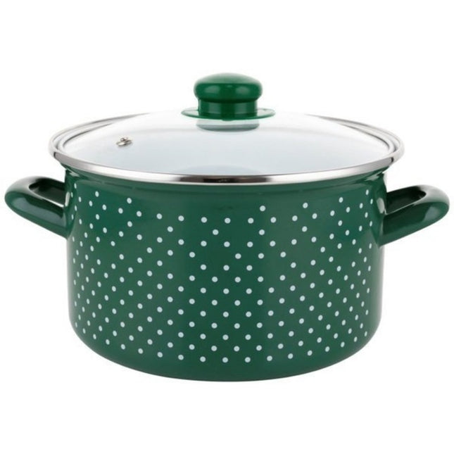 Emalia Retro Green klassieke geëmailleerde kookpan met glazen deksel 22 cm 5.3L groen/ wit