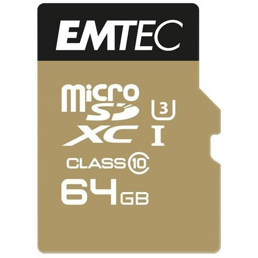 Emtec MicroSDXC 64GB SpeedIn CL10 95MB/s FullHD 4K UltraHD zwart/goud