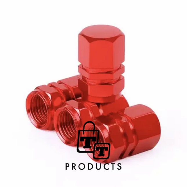 TT-products ventieldopppen hexagon red aluminium 4 stuks rood