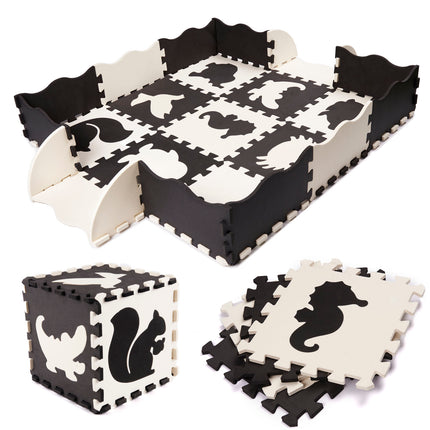 25 delige foam puzzelmat voor baby's en kinderen - Speelkleed - Speeltegels - Met rand - Zwart/wit