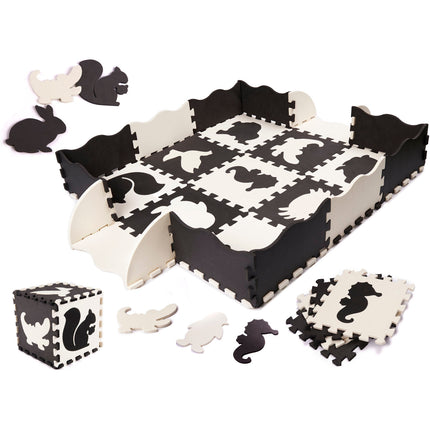 25 delige foam puzzelmat voor baby's en kinderen - Speelkleed - Speeltegels - Met rand - Zwart/wit