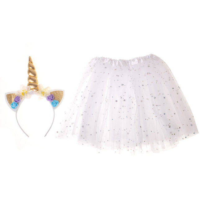 Kinder verkleedset / carnaval outfit unicorn glitters met tutu wit