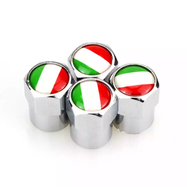 TT-products ventieldoppen aluminium Italiaanse vlag zilver 4 stuks