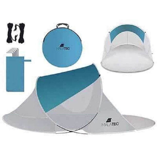 Malatec vouwbare strandtent/ Beachtent 220 x 120 x 90 cm turquoise/grijs