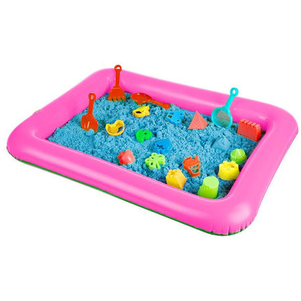 Kinetisch zand met opblaasbare bak - Met 18 accessoires en 1 kg blauw zand