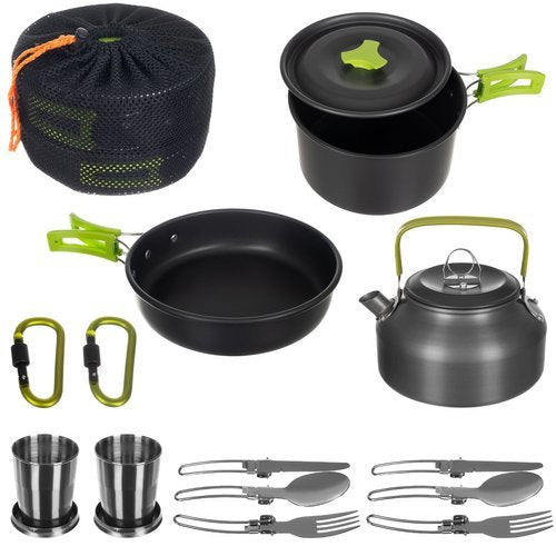 Camping Outdoor Kookset 17-delig inclusief fluitketel Camping Servies en Pannen Pannenset Keukengerei - Opvouwbaar & licht - Ideaal voor reizen, festival, wandelen, camping