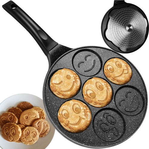 Koekenpan voor het bakken van 7 emoji pancakes 26 cm zwart