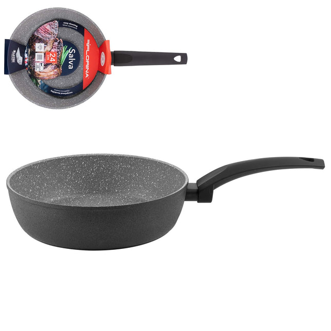 Florina Salva koekenpan met hoge rand en 3 laags non stick coating 24 x 6,5 cm zwart / grijs