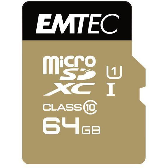 Emtec MicroSDXC 64GB + Adapter CL10 Gold+ UHS-I 85MB/s zwart/goud